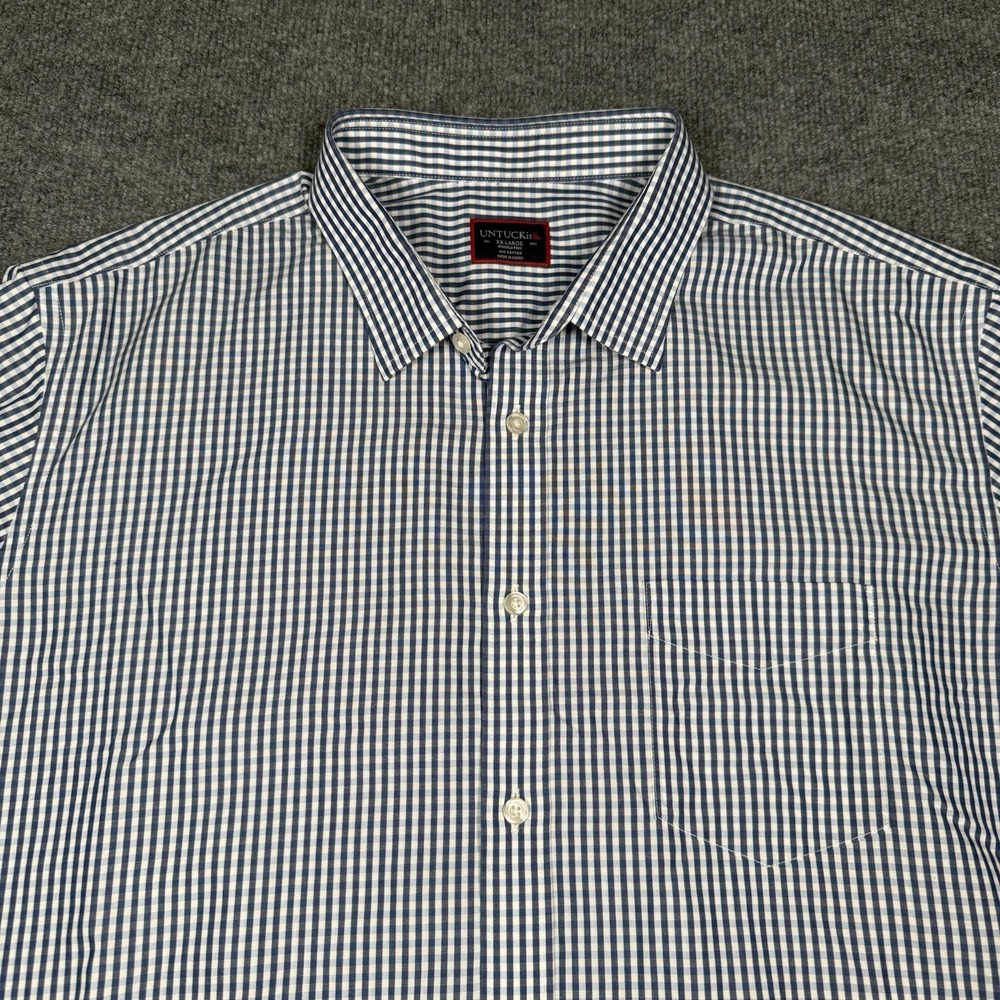Untuckit Men Size 2XL Cappellano Shirt Short Sleeve Blue Gingham Check - Picture 2 of 8